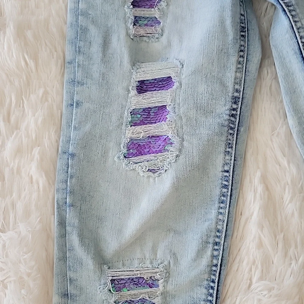 Justice Jeans Bundle 3 Pairs Size 12 Slim Mini Mom Dark, Flippy Sequins, Purple